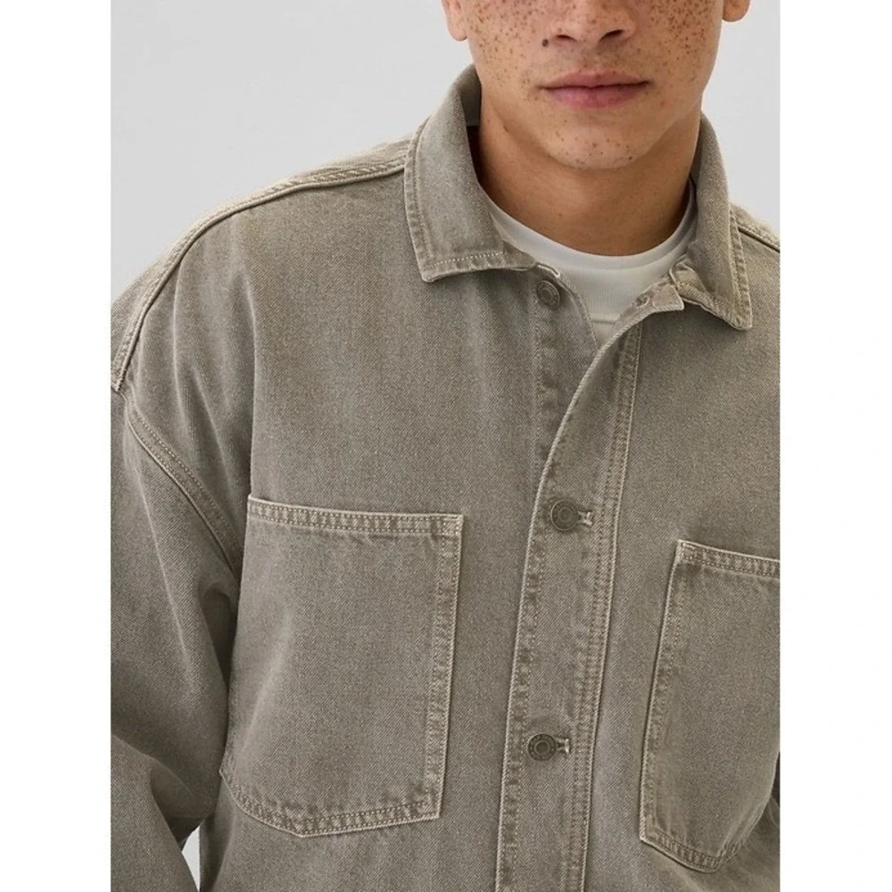 Gap Relaxed Denim Utility Shirt Jacket in Espresso Brown, Men's‎ Size Small